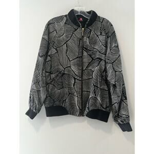 Vintage 100% Silk Bomber Jacket Funky Black & White Size Medium